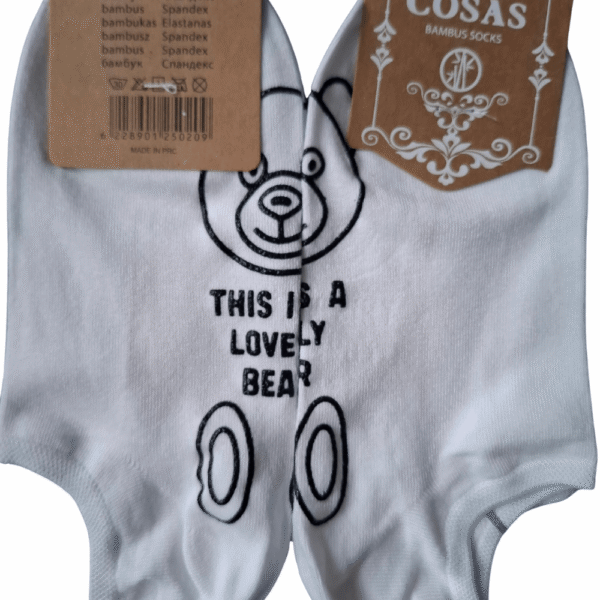 skarpetki bambusowe stopki damskie białe damskie stopki bambusowe wzór miś