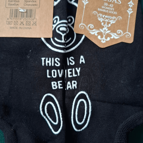 skarpetki bambusowe stopki damskie czarne damskie stopki bambusowe wzór miś czarne skarpety stopki bambus