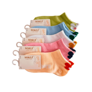 Stopki dziewczęce bawełniane w kwiatki – 5 par