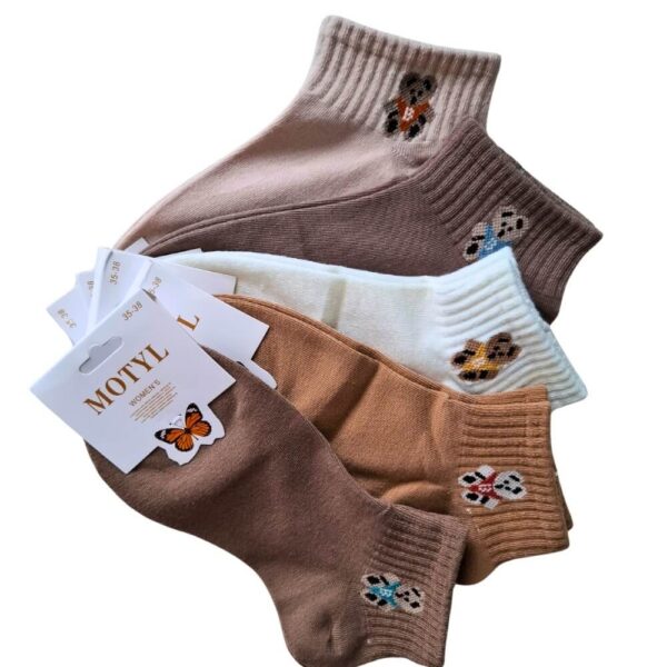 zestaw 5 par damskich skarpet z haftowanym misiem w odcieniach beżu