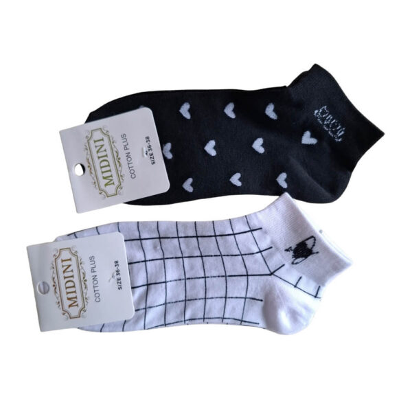 skarpetki damskie bawełniane 5 pak czarno białe wzór paski i serca